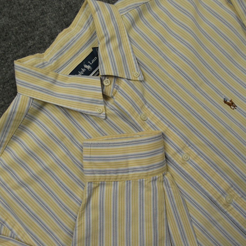 Ralph Lauren Shirt Mens Extra Extra Large XXL Yellow Blue Striped Classic‎ Fit